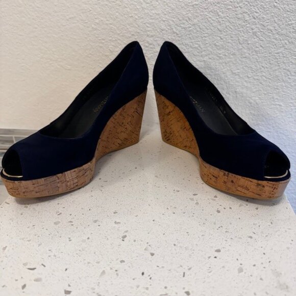 Stuart Weitzman Corkswoon navy and cork espadrille wedge heels - Picture 3 of 10